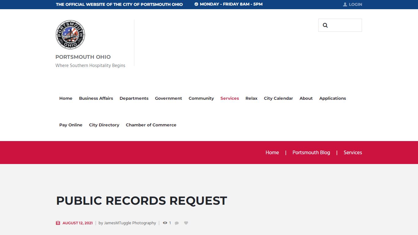 Public Records Request – The City of Portsmouth Ohio